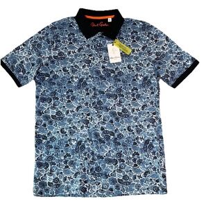 Robert Graham Polo Shirt Men M Blue Classic Fit Floral Short Sleeve Cotton Amaro